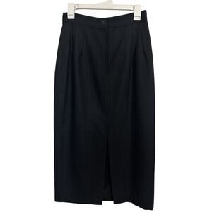 Vtg 80s Giorgio Sant Angelo Black Merino Wool Pencil Skirt Size 8 Preppy Classic